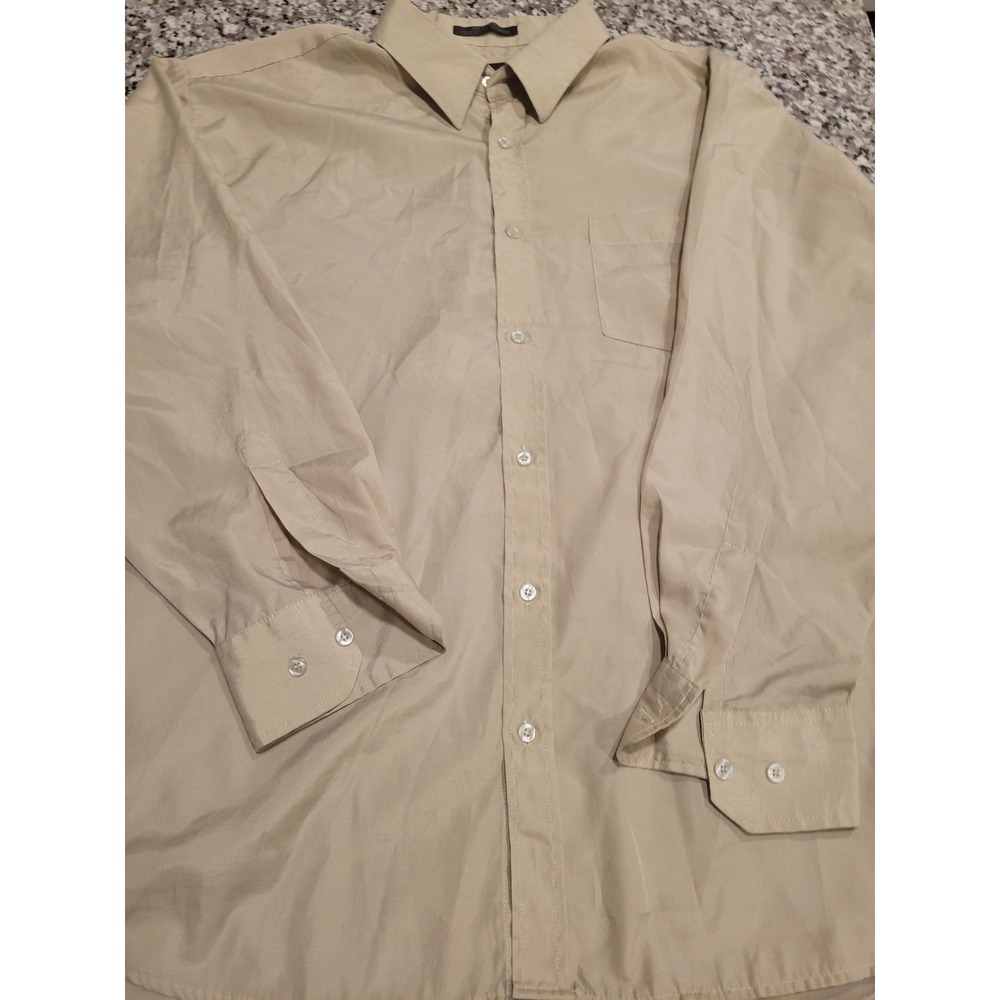 VITTORINO Signature Collection Mens XL Tan Long Sleeve Button Up‎ Shirt 17-17.5